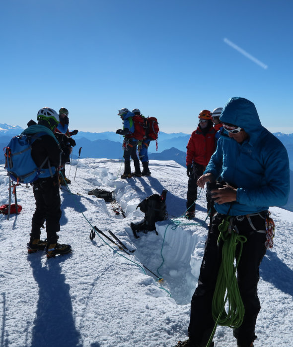 Mountaineers on the summit of Mont Blanc